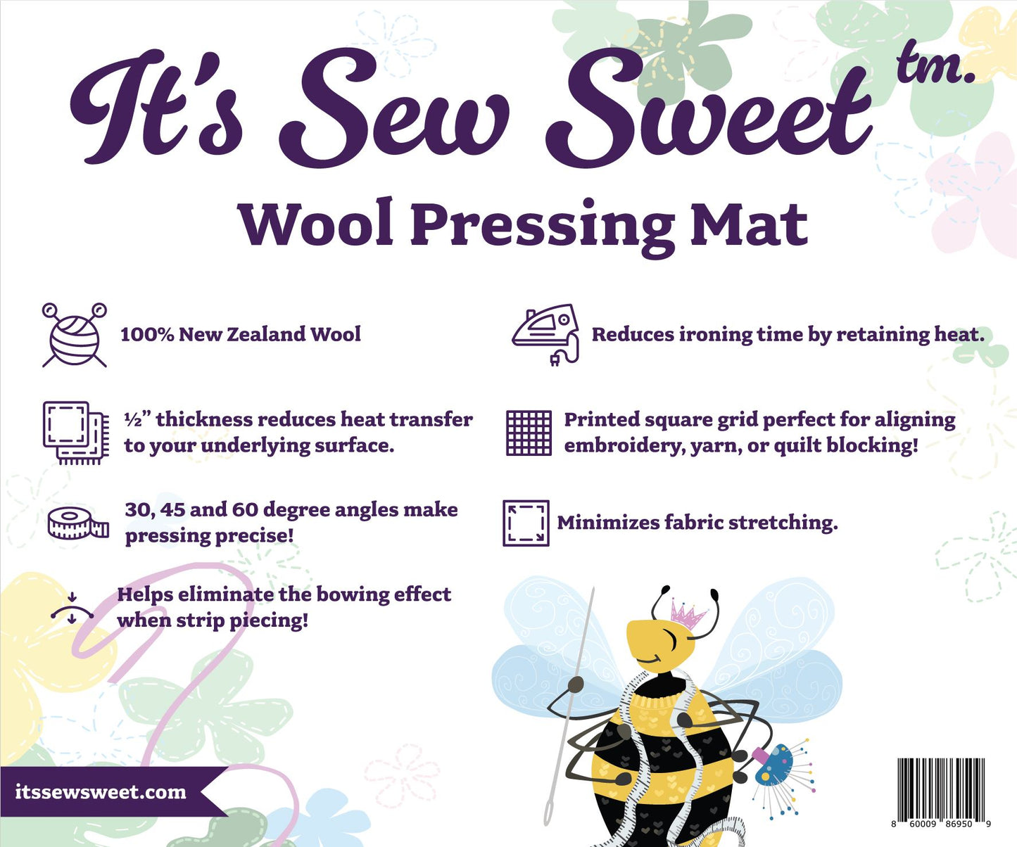 22x60 Inch Grid Printed Wool Pressing Mat