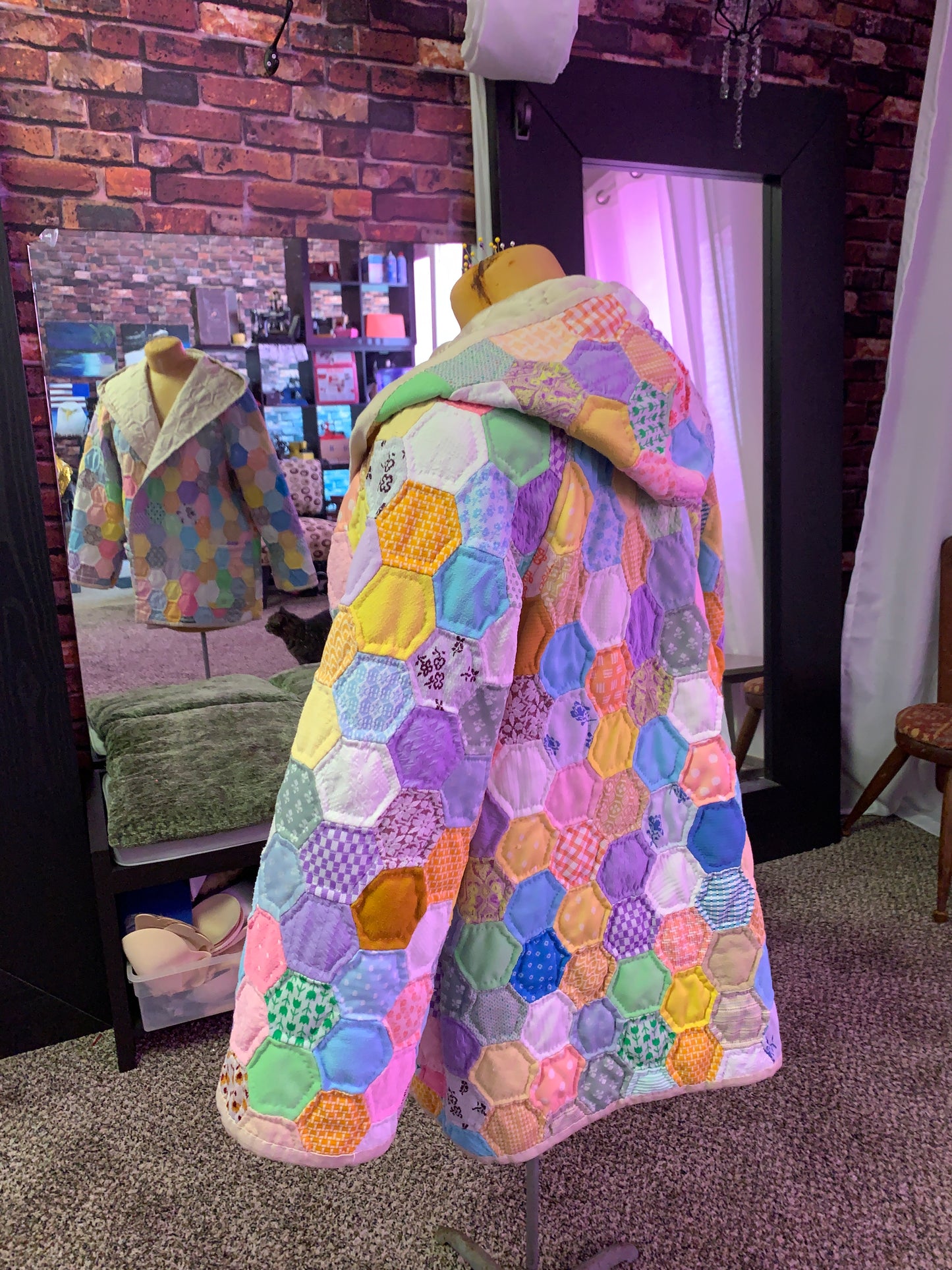 Hexies Vintage Polyester Quilt Jacket