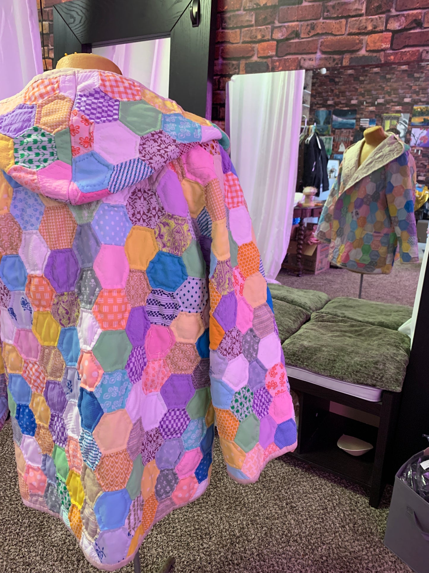Hexies Vintage Polyester Quilt Jacket